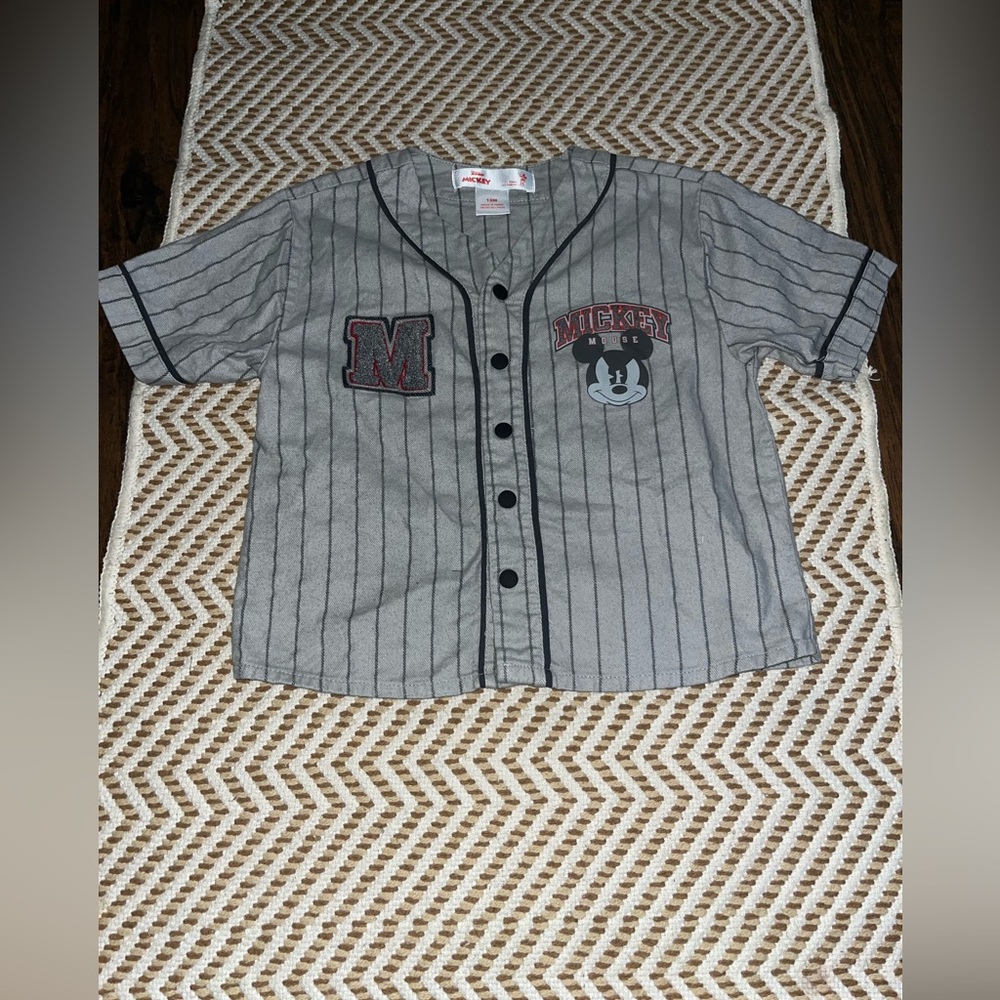 Disney junior Mickey Mouse size 12M gray striped snap up jersey nwot